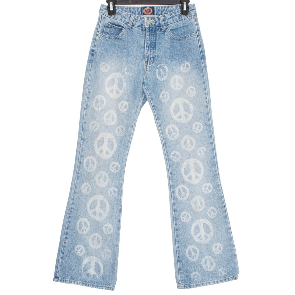 Vintage Paris Blues Jeans Peace Sign Flare Y2K 90s Hippie Boho Festival Retro 5